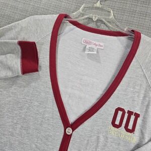 Oklahoma Sooners Cardigan Sweater Womens XL Gray Crimson NCAA Football OU